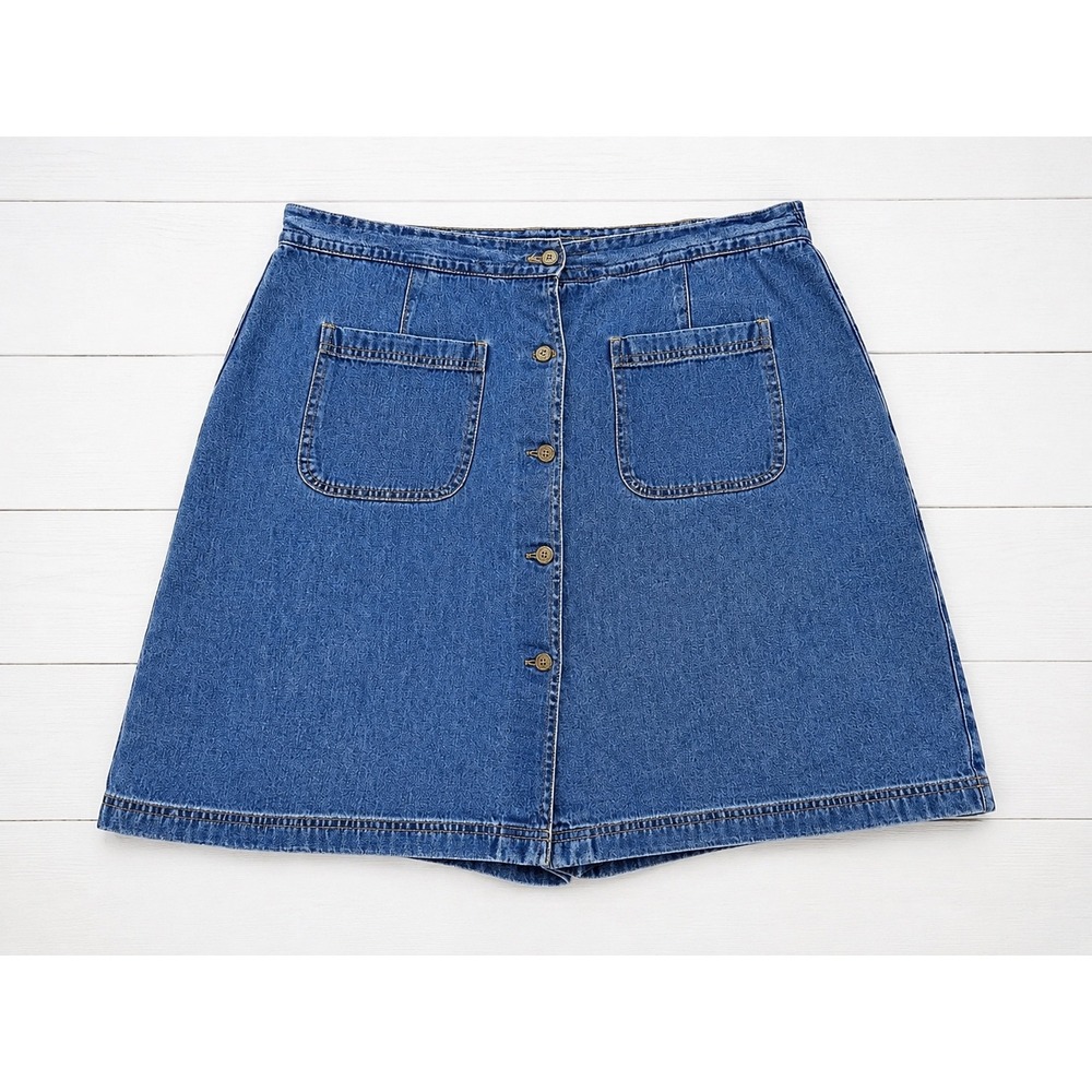 Vintage Classic Elements Denim Skort Button Front Patch Pockets Cottagecore 18